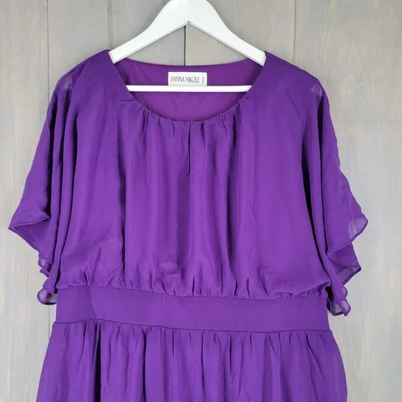 Hanna Nikole Purple Midi Dress Plus‎ Size 20W Empire waist Flutter Sleeve - Picture 3 of 7